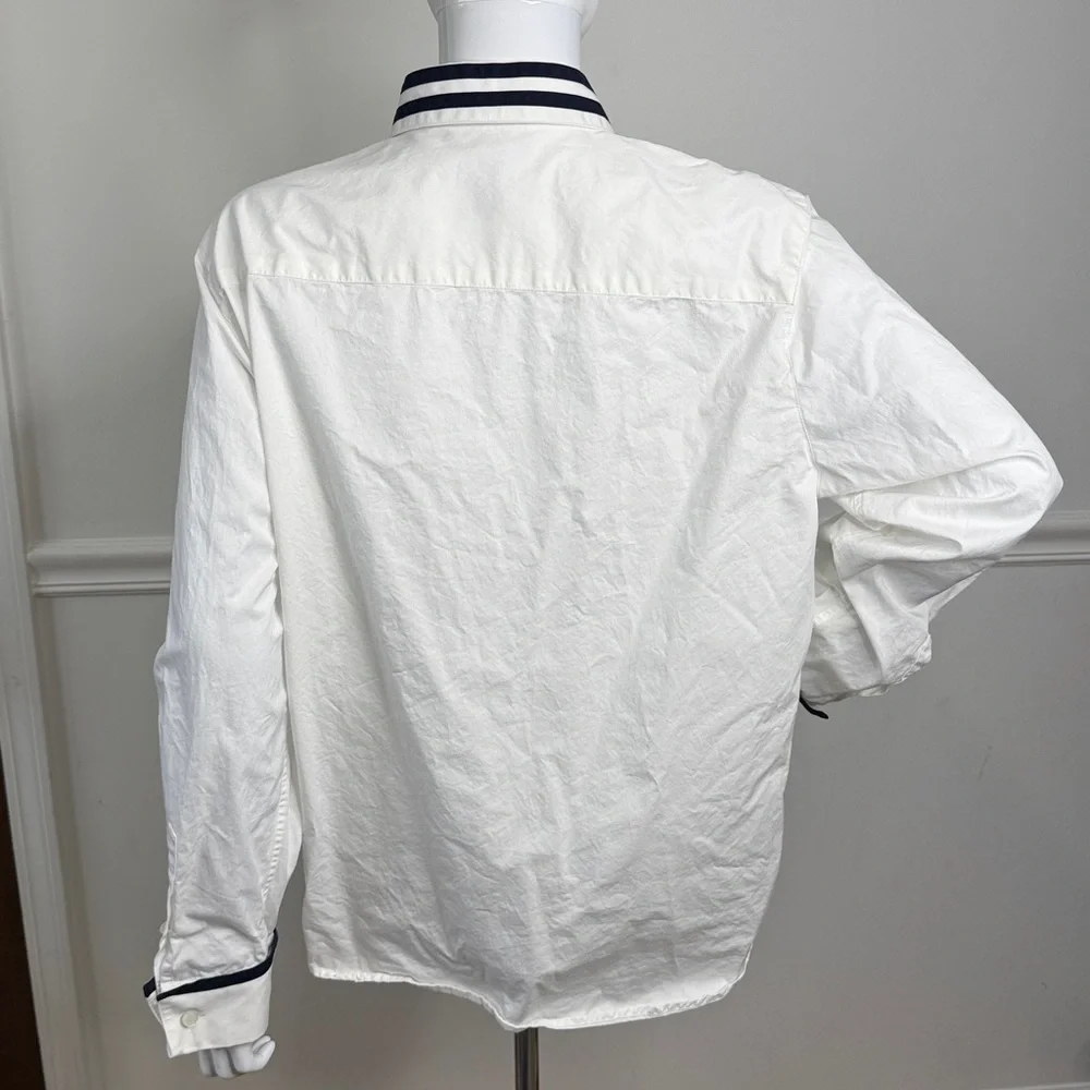 Ralph Lauren 100% Cotton White Button-Up with Navy collar and cuff trim accents - Picture 9 of 11